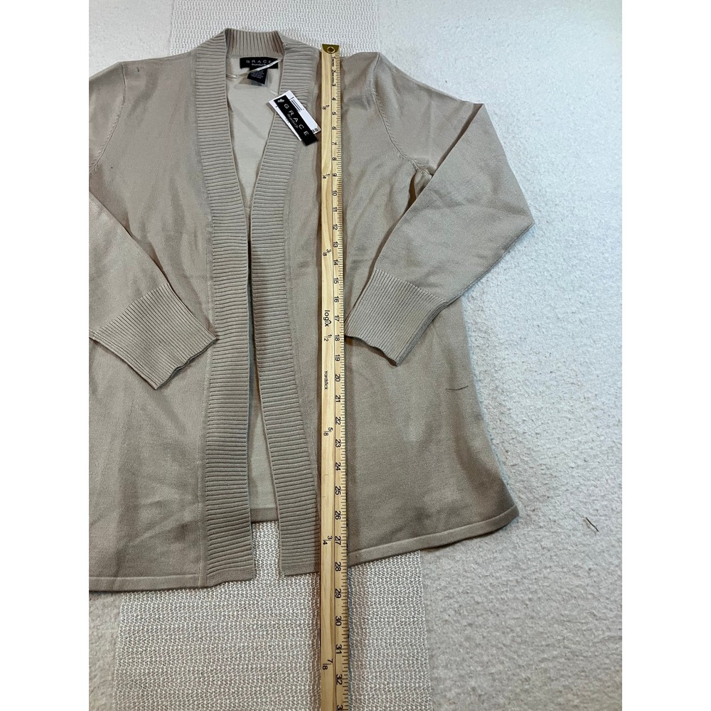 Grace NWT Women Tan Beige Open Front Cardigan Sweater Long Sleeve Size M NWT - Picture 6 of 6